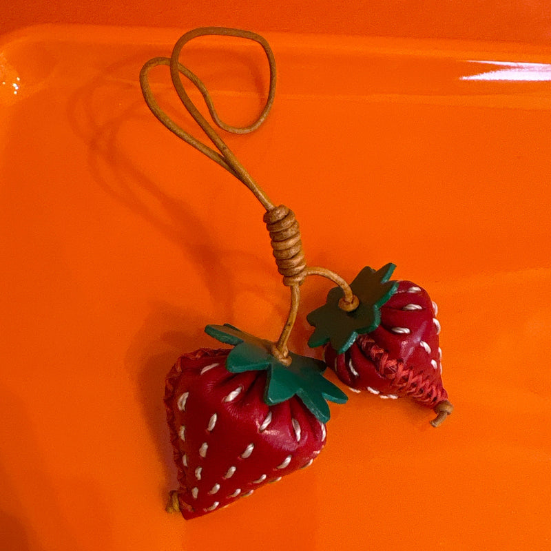 Leather Strawberry Red Keychain/Bagcharm