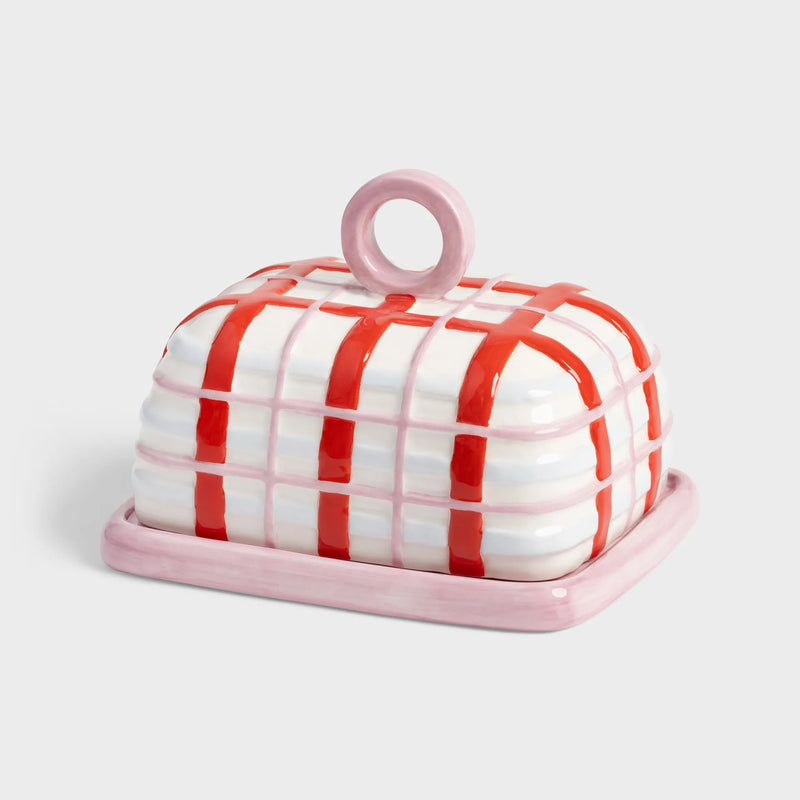 Pink Plaid Butter Dish