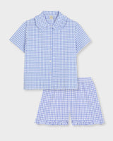 Light Blue Checkered Short Set