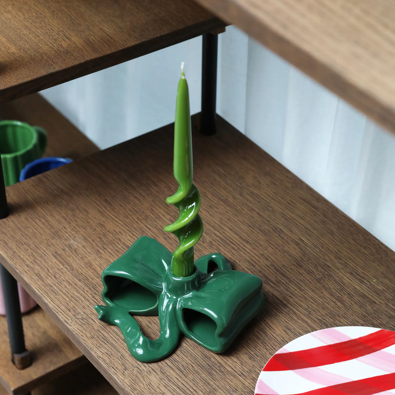 Ribbon Candle Holder Green