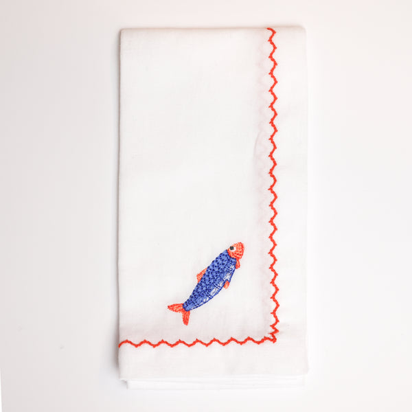 Blue & Orange Sardine Napkins (set of 4)