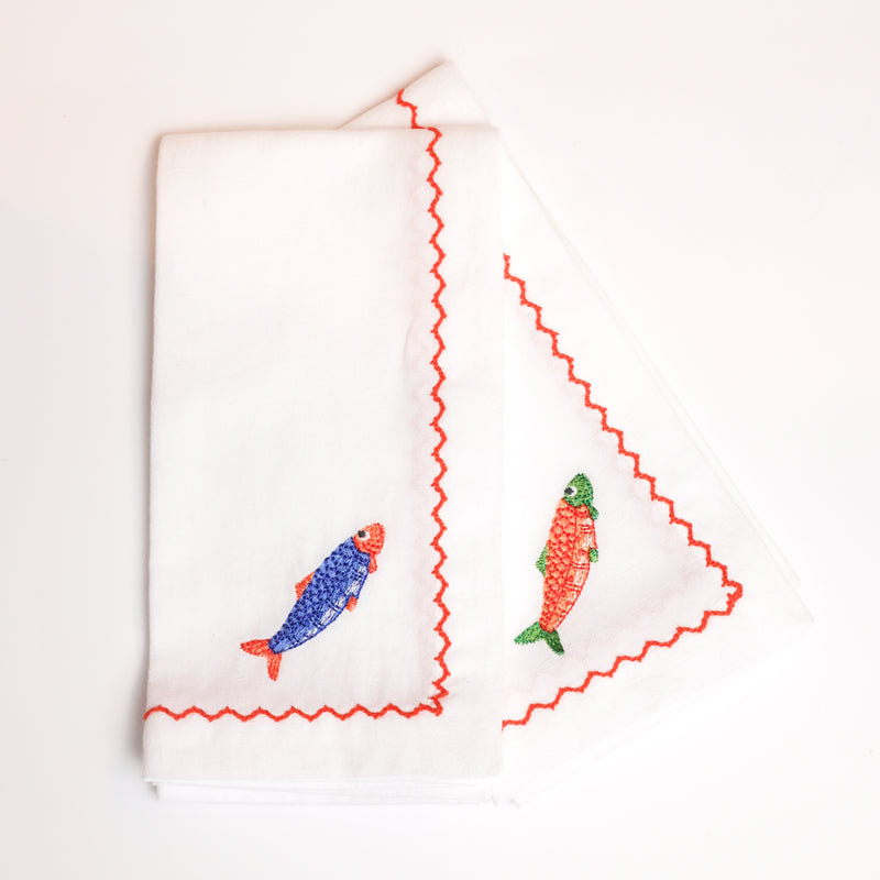 Blue & Orange Sardine Napkins (set of 4)