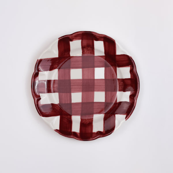 Vichy Bordeaux Dessert Plates, set of 4