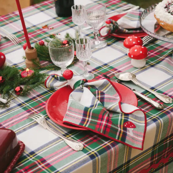 Mushroom Napkins White & Green, Set of 4