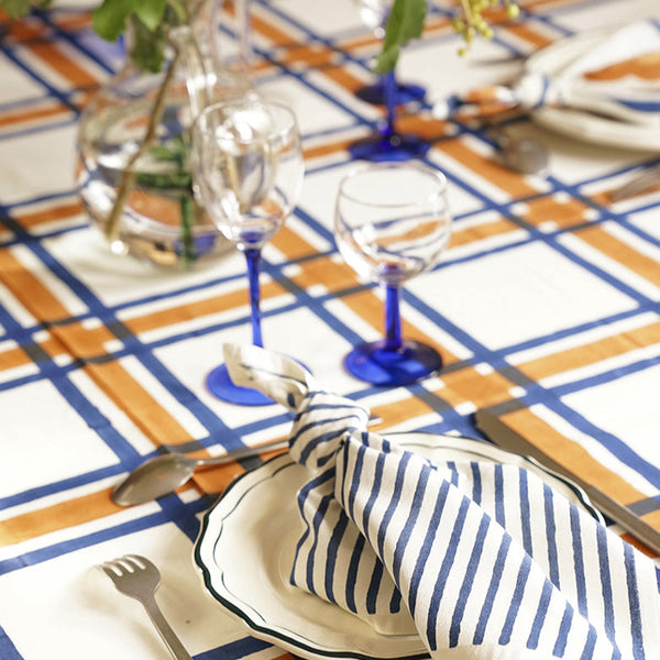Tablecloth Rust & Blue, 170x300cm