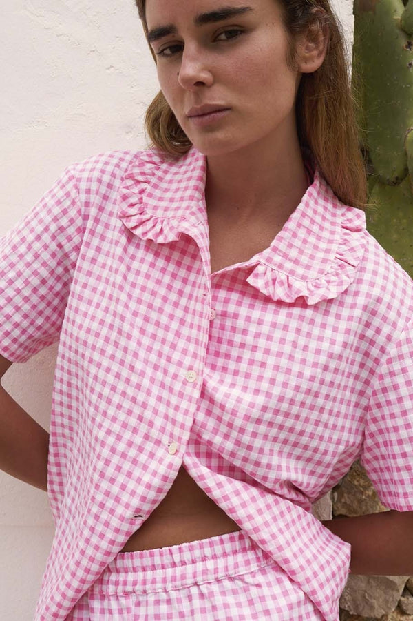 Light Pink Checkered Short Set